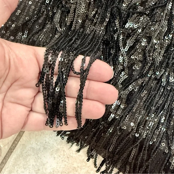 12th Tribe Black Sequin Fringe Mini Skirt - Picture 6 of 10